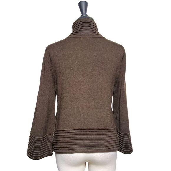 Cache Brown Trumpet Sleeve Heavy Wool Cardigan Sweater Size Medium - Picture 5 of 6
